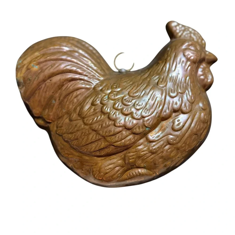 Vintage Copper Rooster Cake Mold Wall Hanging Farmhouse Kitchen Decor Chicken